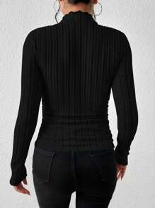 SHEIN Essnce Lettuce Trim Mock Neck Tee - Black - View 2