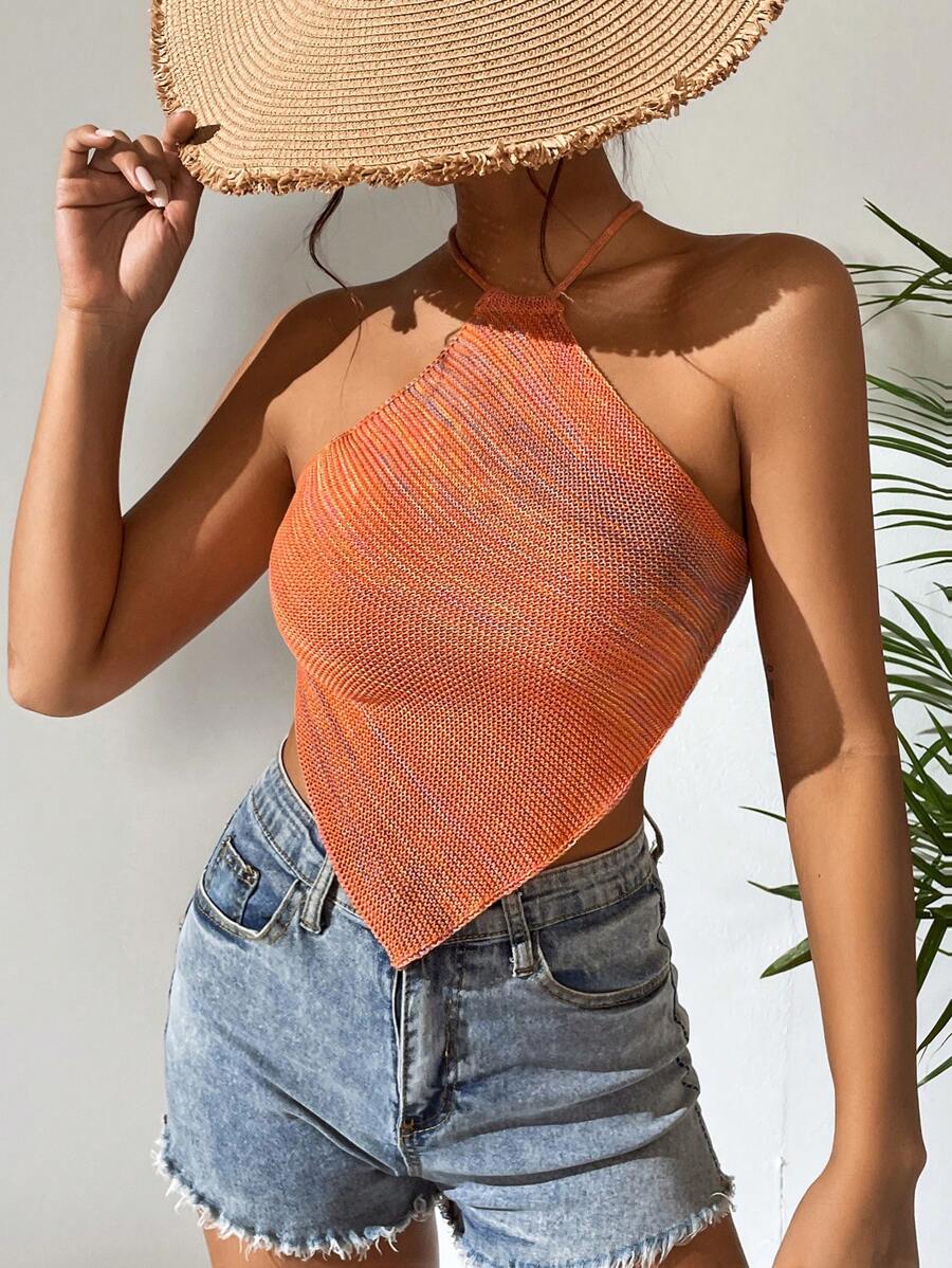 SHEIN VCAY 段染手帕下擺吊脖針織上衣