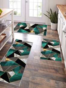 1pc Geometric Pattern Kitchen Rug - Multicolor - View 1