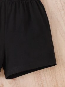 SHEIN Young Girl Lapel Neck Belted Vest Coat & Cami Top & Shorts & Accessory Hat - Multicolor - View 5