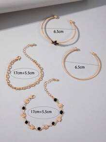 imoli 4pcs/set Butterfly Decor Bracelet - Black - View 6
