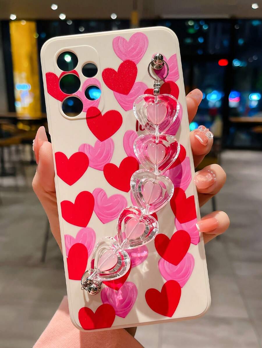 心形图案手机壳，带手带，兼容 15/15 Plus/15 Pro/15 Pro Max，国际版，非国内版 - 彩色 - 查看 1