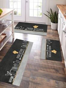 1 alfombrilla de cocina de poliéster antideslizante, cuenco de dibujos animados cortado y alfombrilla de cocina con gráfico de letras - Multicolor - Ver 1