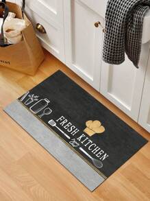 1 alfombrilla de cocina de poliéster antideslizante, cuenco de dibujos animados cortado y alfombrilla de cocina con gráfico de letras - Multicolor - Ver 2