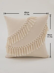 Tassel Decor Cushion Cover Without Filler - Beige - View 3