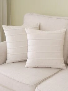 1 Pieza Funda De Cojín Con Venda De Terciopelo Con Patrón De Cisne A Rayas - Blanco - Ver 7