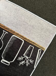 1 alfombrilla de cocina de poliéster antideslizante, cuenco de dibujos animados cortado y alfombrilla de cocina con gráfico de letras - Multicolor - Ver 5