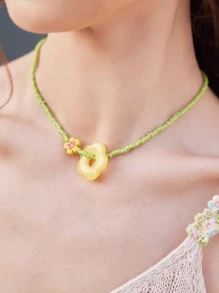 ROMWE Kawaii 花朵裝飾串珠頸鏈 - 彩色 - 查看 4