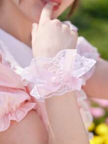 ROMWE Kawaii Bow Decor Ruffle Design Fake Cuffs Valentines