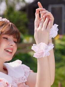 ROMWE Kawaii Bow Decor Ruffle Design Fake Cuffs Valentines