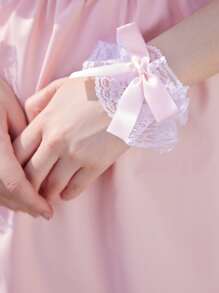 ROMWE Kawaii Bow Decor Ruffle Design Fake Cuffs Valentines