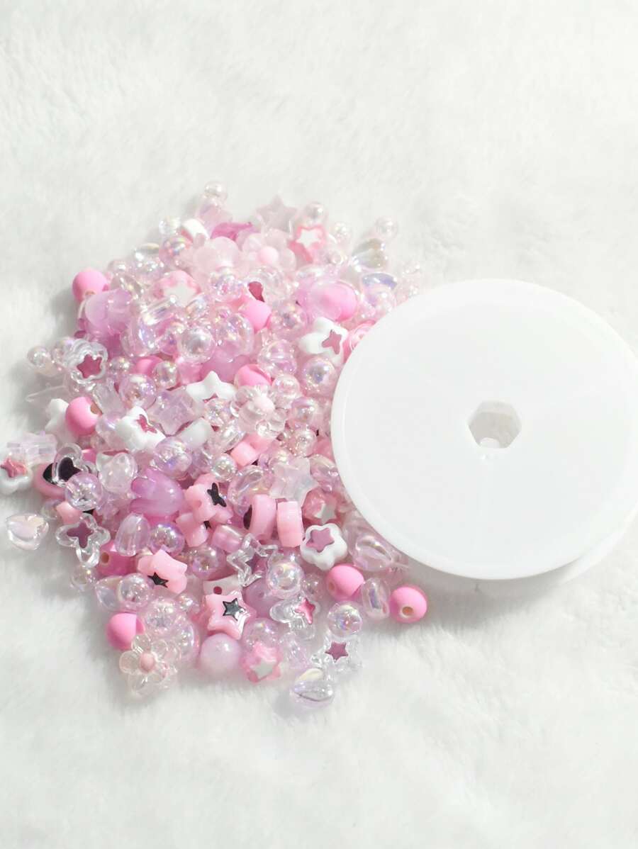 2 cái/bộ 6-10mm Hỗn Hợp Hạt Acrylic Màu Hồng & 1 Cuộn Dây Đàn Hồi Cho Vòng Tay & Vòng Cổ Làm (200 chiếc) - Hồng - Xem 1