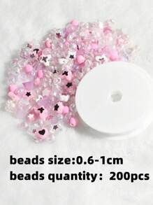 2 cái/bộ 6-10mm Hỗn Hợp Hạt Acrylic Màu Hồng & 1 Cuộn Dây Đàn Hồi Cho Vòng Tay & Vòng Cổ Làm (200 chiếc) - Hồng - Xem 4