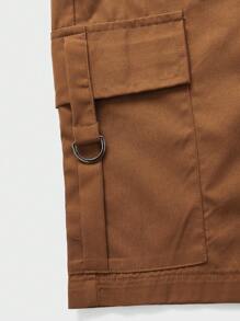 ROMWE MEN 男士側翻蓋口袋腰部抽繩短褲 - 棕色 - 查看 3