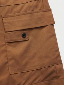 ROMWE MEN 男士側翻蓋口袋腰部抽繩短褲 - 棕色 - 查看 4