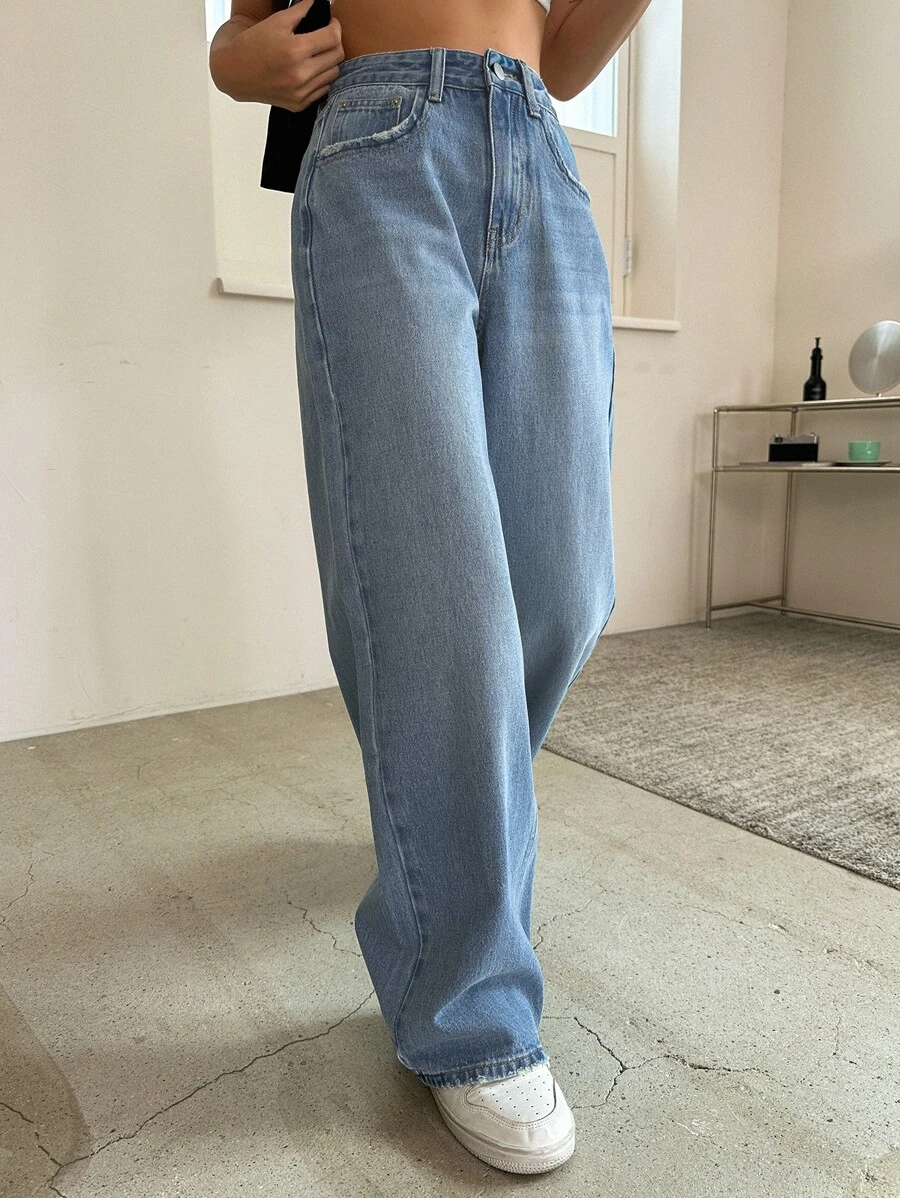 DAZY High Waist Straight Leg Jeans - Medium Wash - View 1