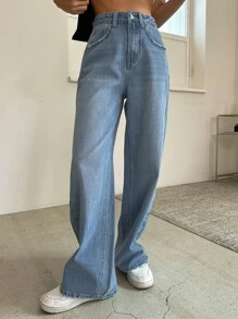 DAZY High Waist Straight Leg Jeans - Medium Wash - View 2