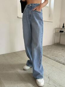 DAZY High Waist Straight Leg Jeans - Medium Wash - View 5