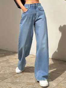 DAZY High Waist Straight Leg Jeans - Medium Wash - View 7