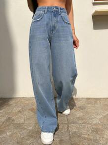 DAZY High Waist Straight Leg Jeans - Medium Wash - View 8