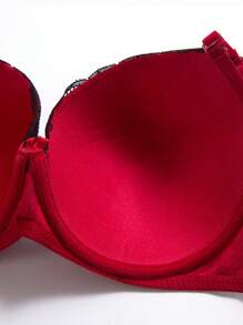 Floral Lace Underwire Bra, Lingerie - Red - View 2
