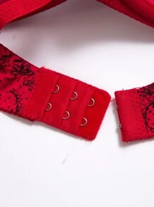 Floral Lace Underwire Bra, Lingerie - Red - View 3