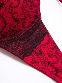 Floral Lace Underwire Bra, Lingerie - Red - View 4