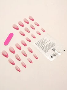 24 片长杏仁粉色法式假指甲、1 片胶带和 1 个指甲锉，让女性和女孩拥有迷人魅力，按压式指甲，美甲用品，美甲 - 彩色 - 查看 2