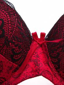 Floral Lace Underwire Bra, Lingerie - Red - View 5