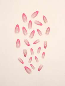 24 片长杏仁粉色法式假指甲、1 片胶带和 1 个指甲锉，让女性和女孩拥有迷人魅力，按压式指甲，美甲用品，美甲 - 彩色 - 查看 5