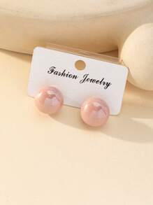 1 Pair Stylish Macaron Color Pearl Ball Stud Earrings, 3D Lightweight Round Earrings, Versatile For Spring/Summer - Baby Pink - View 1