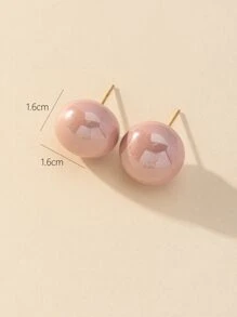 1 Pair Stylish Macaron Color Pearl Ball Stud Earrings, 3D Lightweight Round Earrings, Versatile For Spring/Summer - Baby Pink - View 3