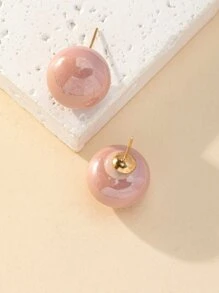 1 Pair Stylish Macaron Color Pearl Ball Stud Earrings, 3D Lightweight Round Earrings, Versatile For Spring/Summer - Baby Pink - View 4