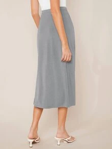 SHEIN BASICS Solid Elastic Waist Straight Leg Skirt - Light Grey - View 2