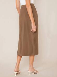 SHEIN BASICS Solid Split Hem Skirt - Mocha Brown - View 2
