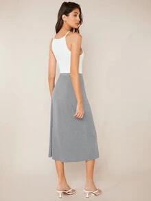 SHEIN BASICS Solid Elastic Waist Straight Leg Skirt - Light Grey - View 5