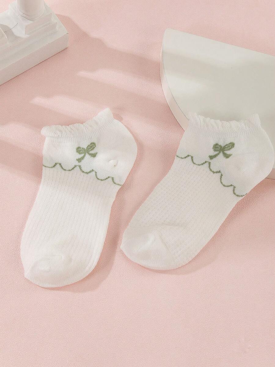 1雙女士蝴蝶結圖案時尚短襪 - 彩色 - 查看 1