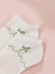 1雙女士蝴蝶結圖案時尚短襪 - 彩色 - 查看 3