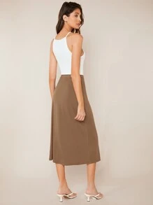 SHEIN BASICS Solid Split Hem Skirt - Mocha Brown - View 6