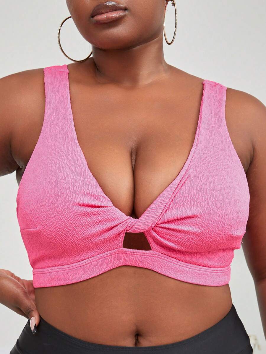 Plus Twist Front Cut Out Bikini Top - Pink - View 1