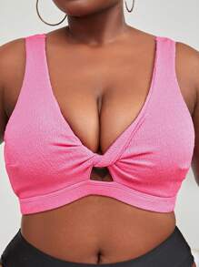 Plus Twist Front Cut Out Bikini Top - Pink - View 3