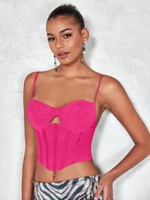 SHEIN BAE Cut Out Front Bandana Hem Cami Top - Hot Pink - View 1