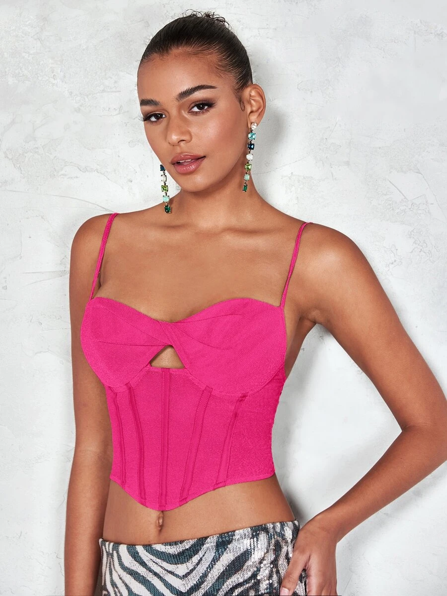 SHEIN BAE Cut Out Front Bandana Hem Cami Top - Hot Pink - View 1