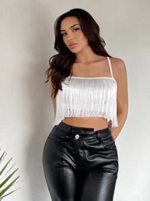 SHEIN VCAY Áo khoác và áo lót dành cho xe tăng nữ mép màu trơn Giải trí - trắng - Xem 2