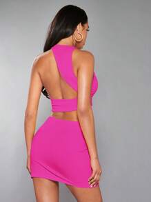 SHEIN BAE unicolor Top tank crop & Falda ajustada - Rosa Fucsia - Ver 4