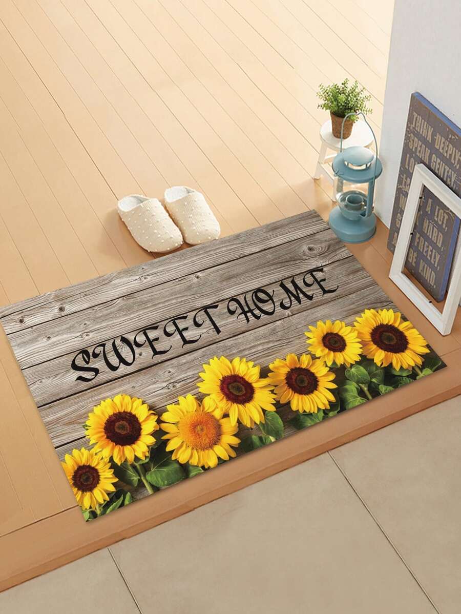Sunflower Print Floor Mat - Multicolor - View 1