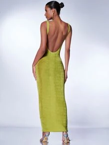 SHEIN BAE Đầm Lộ Lưng Vắt màu trơn Gợi cảm - Màu xanh Ô liu - Xem 2