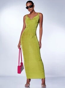 SHEIN BAE Đầm Lộ Lưng Vắt màu trơn Gợi cảm - Màu xanh Ô liu - Xem 3