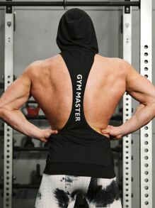 GymBeat 男士字母圖形束口帽運動背心，運動上衣 - 黑色 - 查看 2