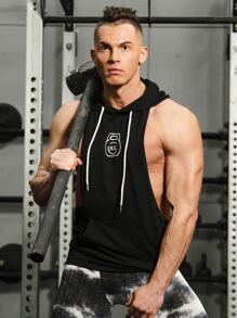 GymBeat 男士字母圖形束口帽運動背心，運動上衣 - 黑色 - 查看 4